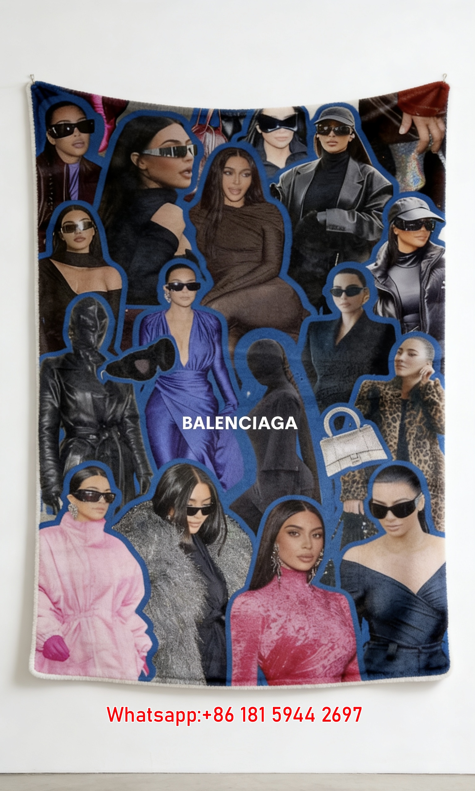 Balenciaga Vintage Collage Print Fleece Throw Blanket BA437